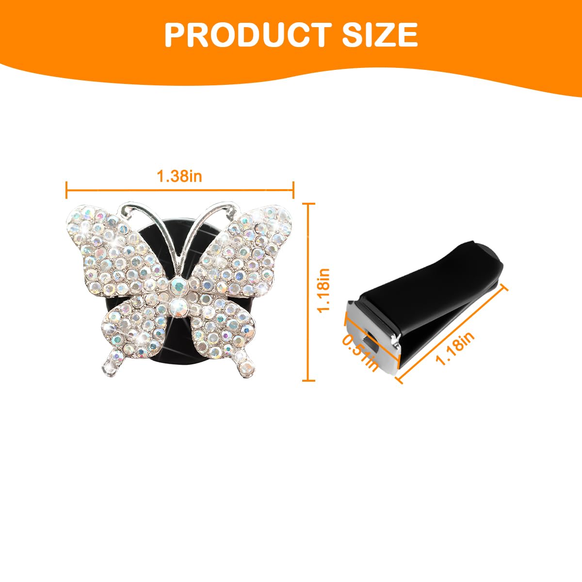 Bittwee 2PCS Bling Butterfly Car Freshener Air Vent Clips, Sparkling Crystal Rhinestone Auto Diffuser Clamps, Full Diamond Vehicle Interior Decoration Charm for Women Girls, Universal Fit?AB?