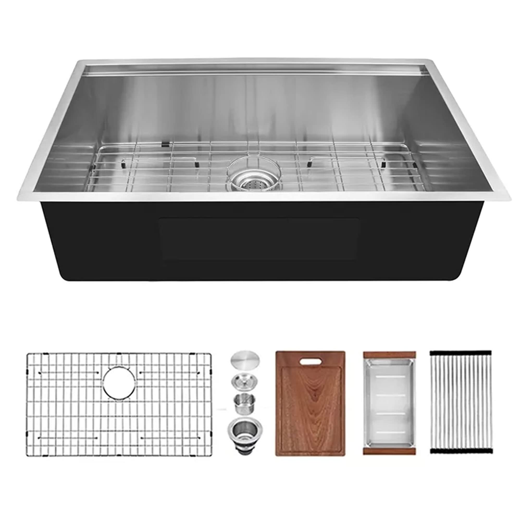 30 inch Undermount Workstation Sink, Stainless Steel Undermount Kitchen Sink 18 Gauge, Handmade Modern Single Bowl Kitchen Sink with Integrated Ledge and Accessories (Pack of 5)