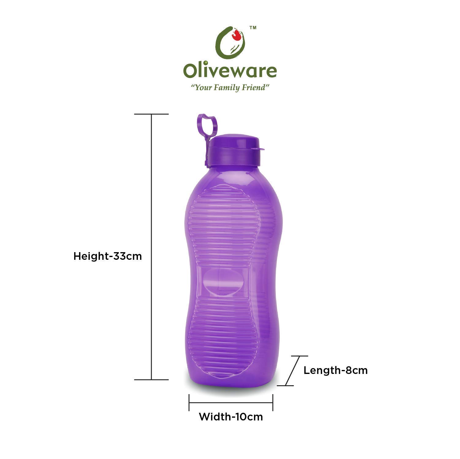 oliveware King BPA-free Plastic Water Bottle with Carry Handle for Fridge Home & Office Use - Set of 3 (Red, 2 L)