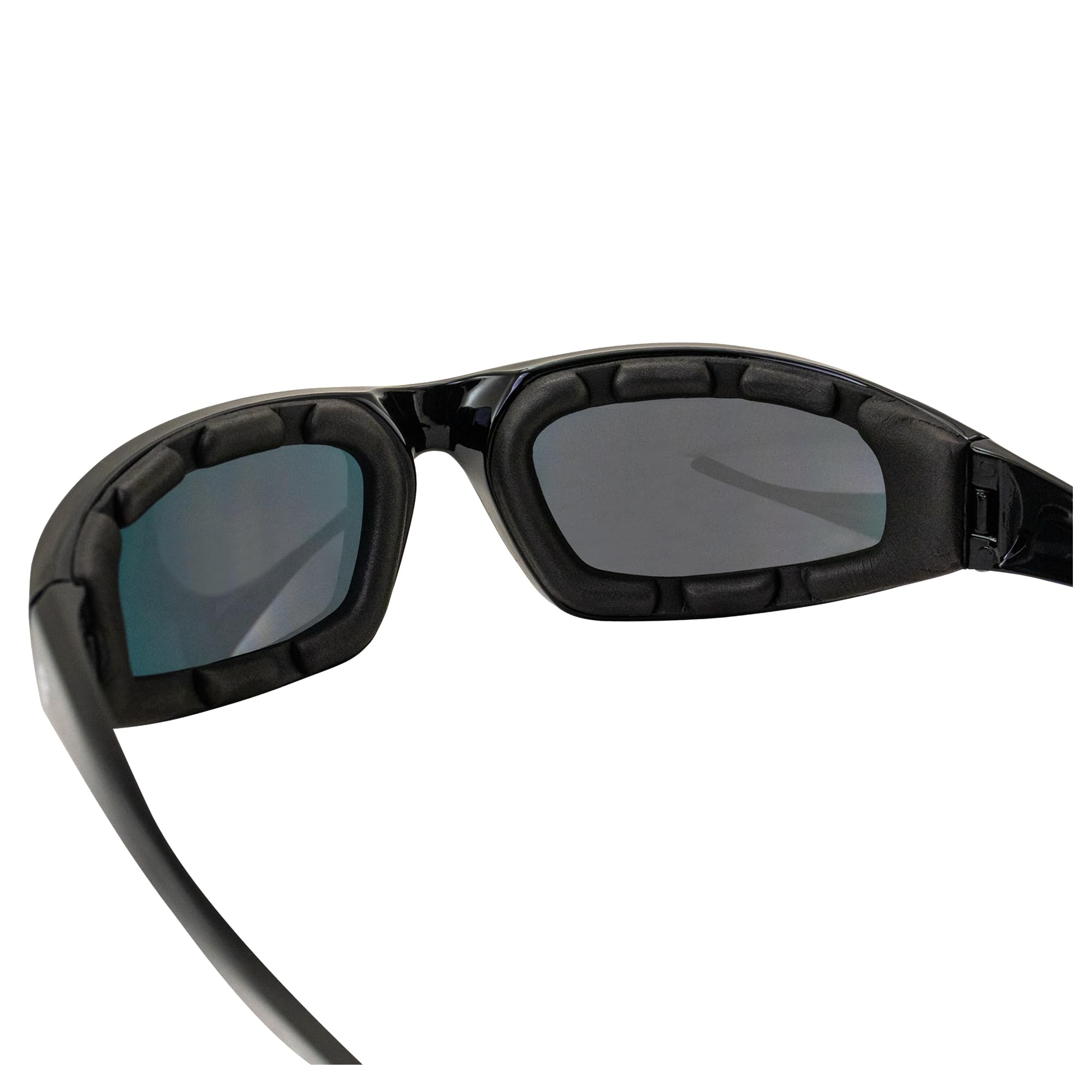 Birdz Occhiali orientol imbottiti per la guida in moto occhiali da sole montature nere lucide lenti riflettenti G-Tech rosse