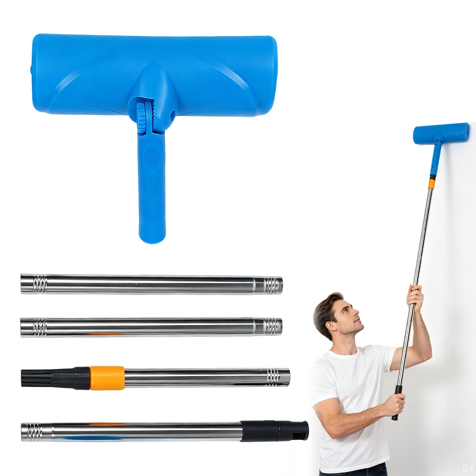 Kit antigoccia per soffitto, rullo per pittura, 10 pollici, con manico staccabile, protezione antispruzzo, testa regolabile, riutilizzabile, per porte finestre, giardino, garage