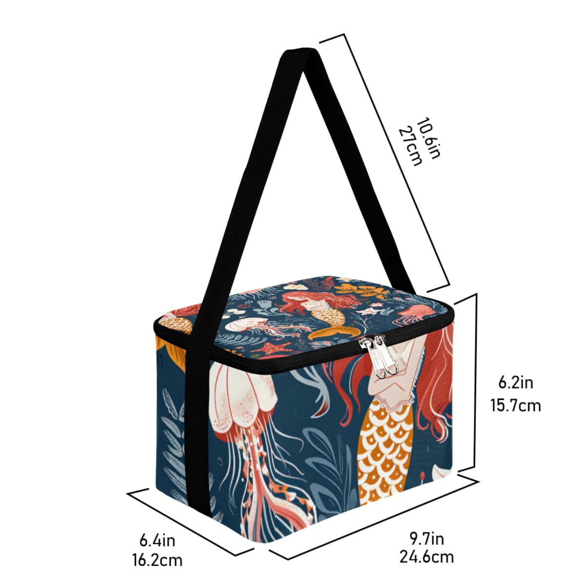 GzLeyigou Lunch Bags for Women Men 9 Cans,Ocean Pretty Mermaid Hot & Cold Food Delivery Bag Insulated Grocery Bag Insulated Lunch Box Jellyfish Starfish Cooler Bag for Office Work Picnic Beach