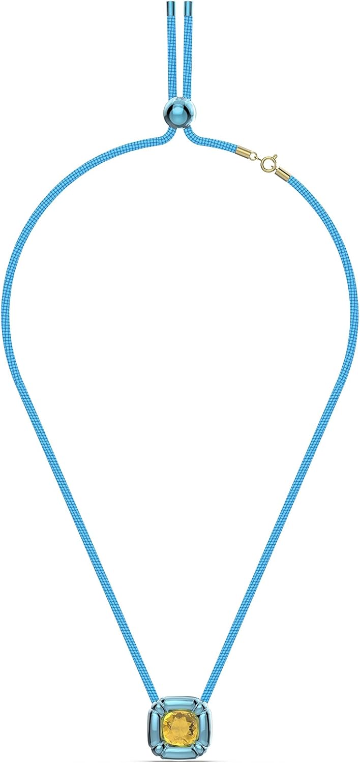 SWAROVSKI Dulcis Necklace, Single Yellow Crystal in a Bright Blue Setting on a Braided Cord, Part of The Dulcis Collection