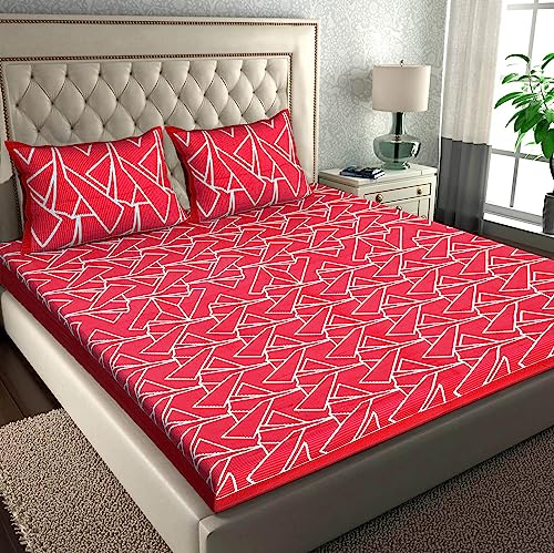 Image of RajasthaniKart Pure 100% Cotton Double Bed Sheet with 2 Pillow Covers (Bedsheet for Double Bed Cotton, Red,5286)