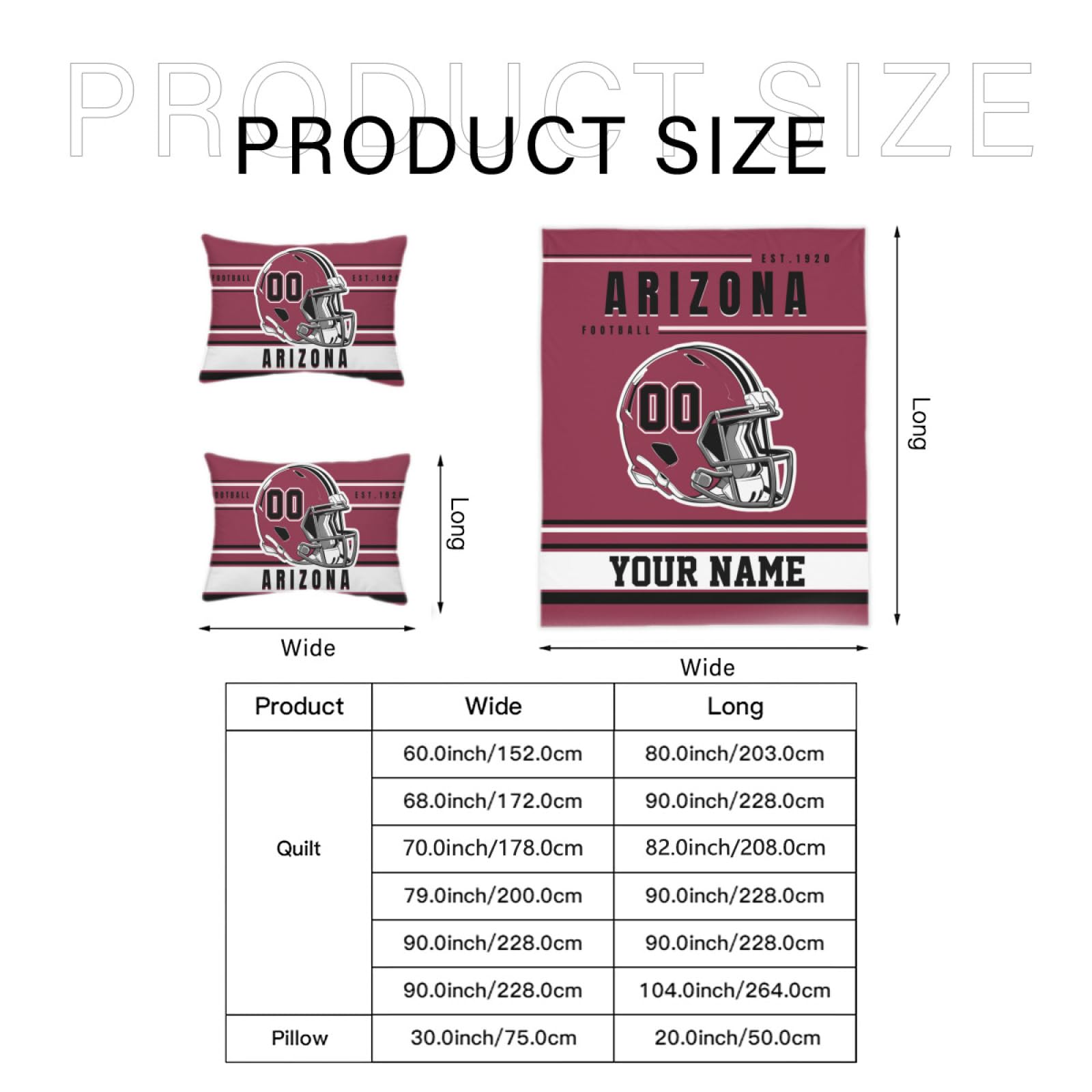 Blinshir Custom Football Comforter Set with Name Number, Personalized Arizona Bedding Comforter Cover with 2 Pillowcase, Customized Sports Themed Comforter Cover Gift for Football Fans Bedroom Decor