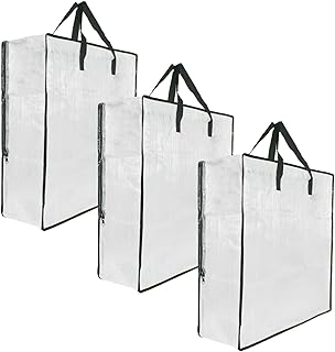 3 Pack Clear Storage Bags with Zipper and Handles, Blanket Bags For Closet Storage, Moving and Packing Supplies for College, Underbed Storage Organizer for Clothes Pillow Bedding Christmas Wreath