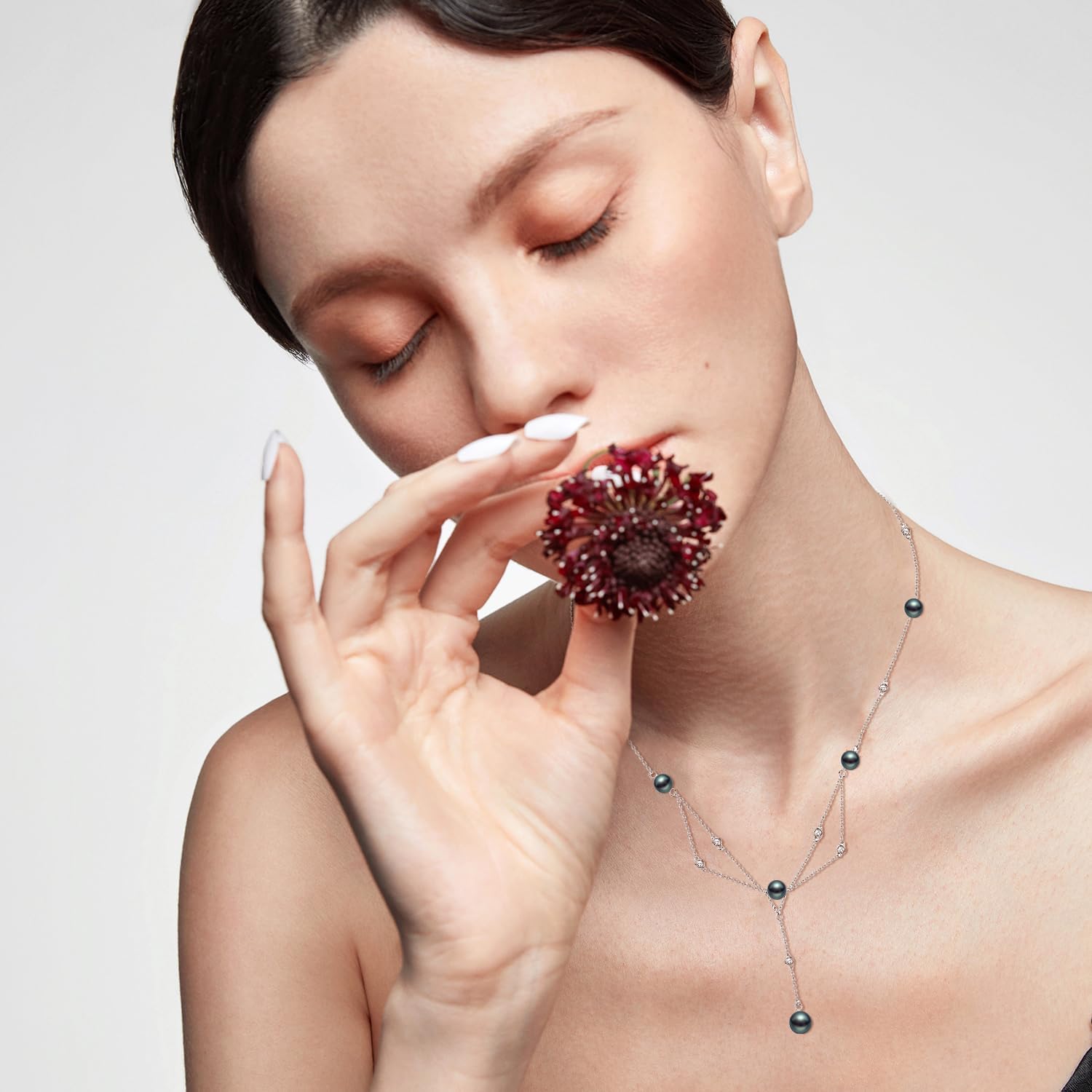 KINGWHYTE Pearl Necklaces for Women 925 Sterling Silver Y-Shaped Pendant Necklace Trendy Beaded Chain Wedding Dainty Pearl Strand Jewelry Gifts for Her - Image 4