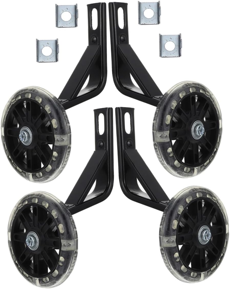 2 Pairs Heavy Duty Bike Training Wheels with Glow Dark Balance Bicycle Stabilizers Fit for Bikes with Safety Support Guards