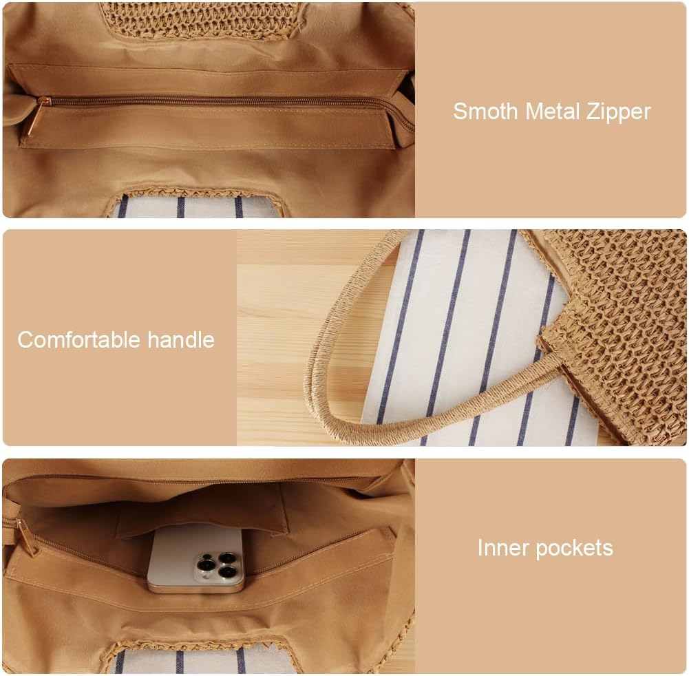 Straw Beach Bags for Women Woven Beach Tote Bag Casual Boho Large Shoulder Handbags Purse for Vacation Holiday - Image 6