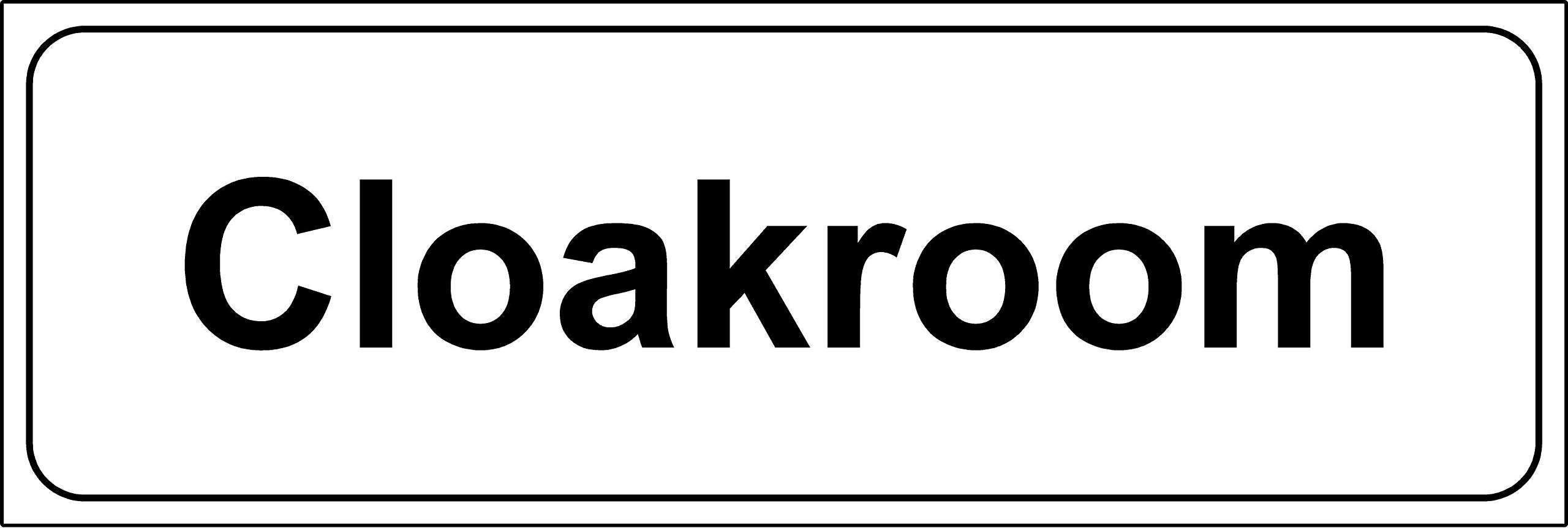 Cloakroom door sign - Self adhesive sticker 300mm x 100mm