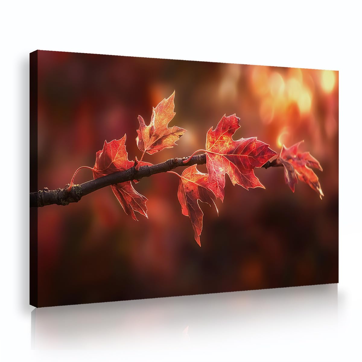 Via Vela Fbh17 Nature Realism Canvas Wall Art Autumn Maple Leaves Painting Red Orange Tree Branch Picture Print For Fireplace Living Room Entryway Cafe Kitchen Decor 70X105cm