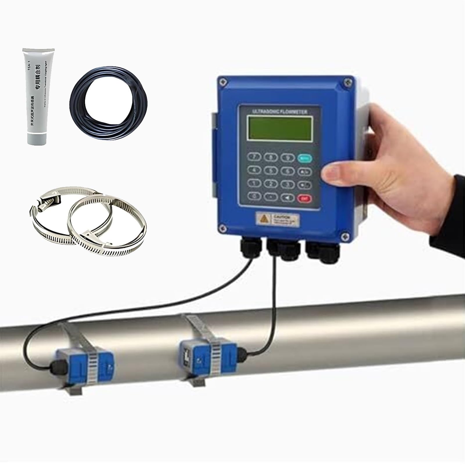 Ultrasonic Liquid Flow Meter with Portable Design and Fixed Clamp, for Water Supply, Chemical, and Energy Applications