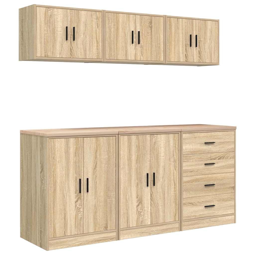 Armoires de Garage 6 pcs chêne Sonoma Bois d'ingénierie,Entreprise & Industrie,Stockage Industriel,Armoires industrielles,111.7 kg-3328343