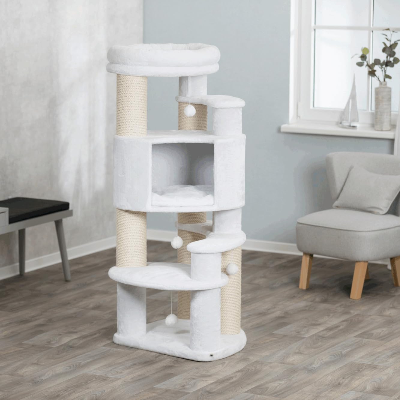 Árbol Rascador Zita XXL, 147cm, Blanco