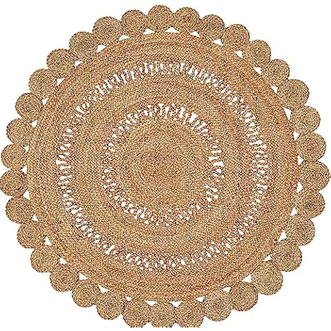 HOMIDATE Hand Woven Farmhouse Jute Area Rug 8 Ft Round Natural Yarn, Rustic Vintage Beige Braided Reversible Rug, Eco Friendly Rugs for Bedroom, Kitchen, Living Room, Farmhouse 100% Jute Rug Cover