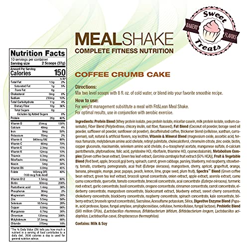 Fit & Lean Meal Shake, Fat Burning Meal Replacement, Protein, Fiber, Probiotics, Coffee Crumb Cake, 1Lb, 10 Servings Per Container #TOP1