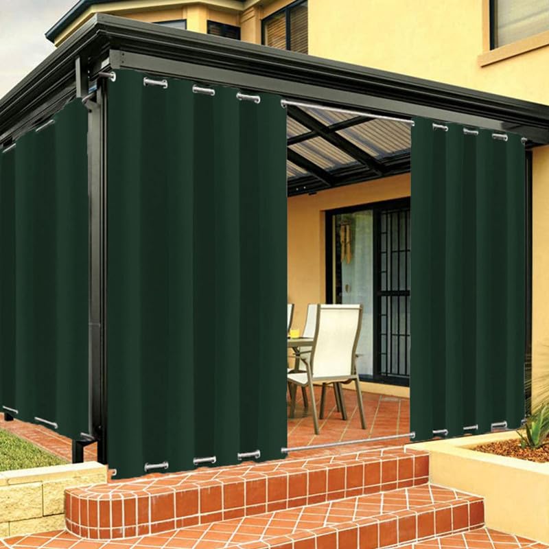 FicaRico Outdoor Waterproof Gazebo Curtain for Patio, Windproof With Grommets On Top and Bottom, Sun Blocking for Pergola, Backyard | 1 Panel, W52 xH102, Dark Green