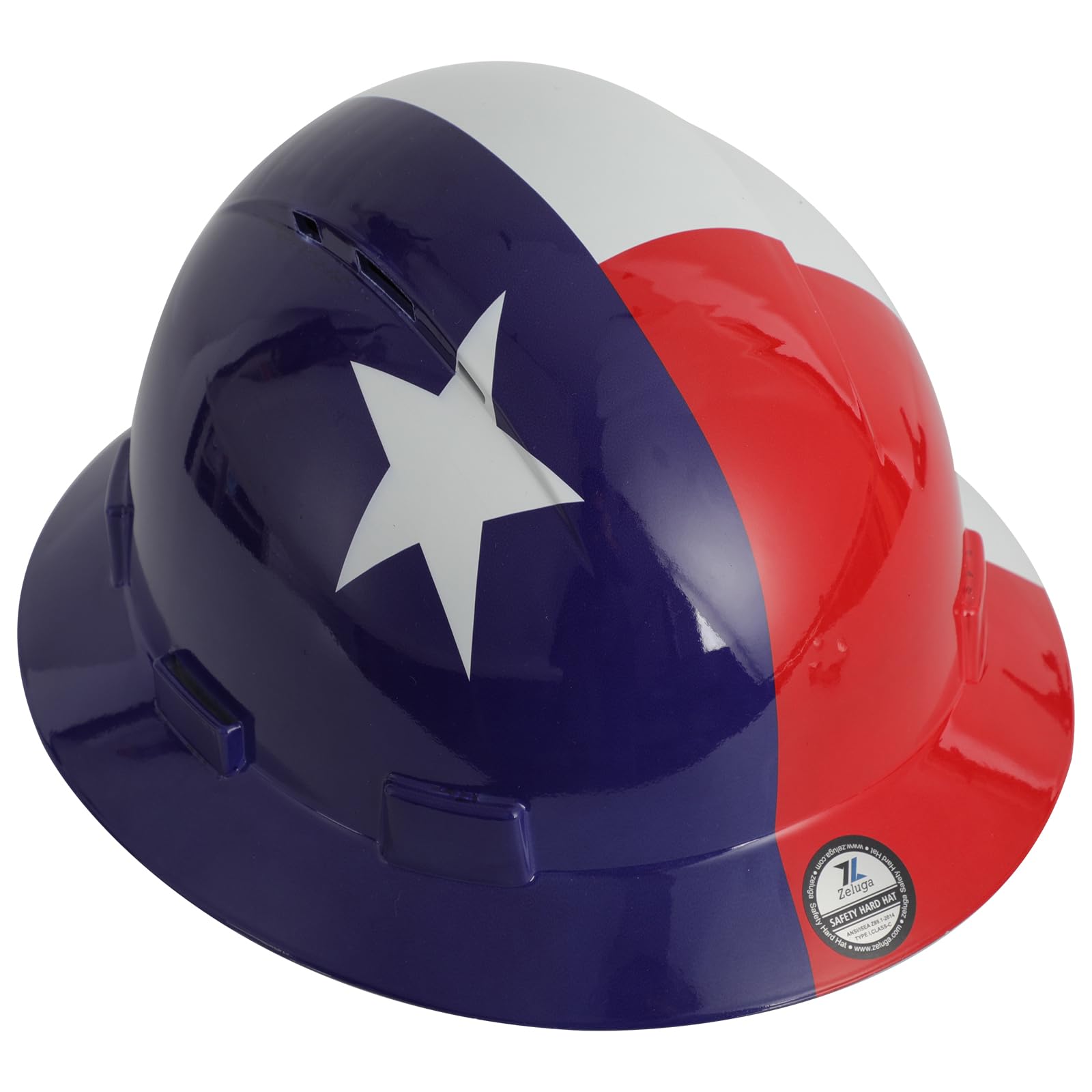 Zeluga 15-457 HDPE - Casco duro de ala completa, casco de seguridad para construcción con agujeros ventilados, suspensión de trinquete ajustable de 6 puntos, cumple con ANSI/ISEA Z89.1, bandera de