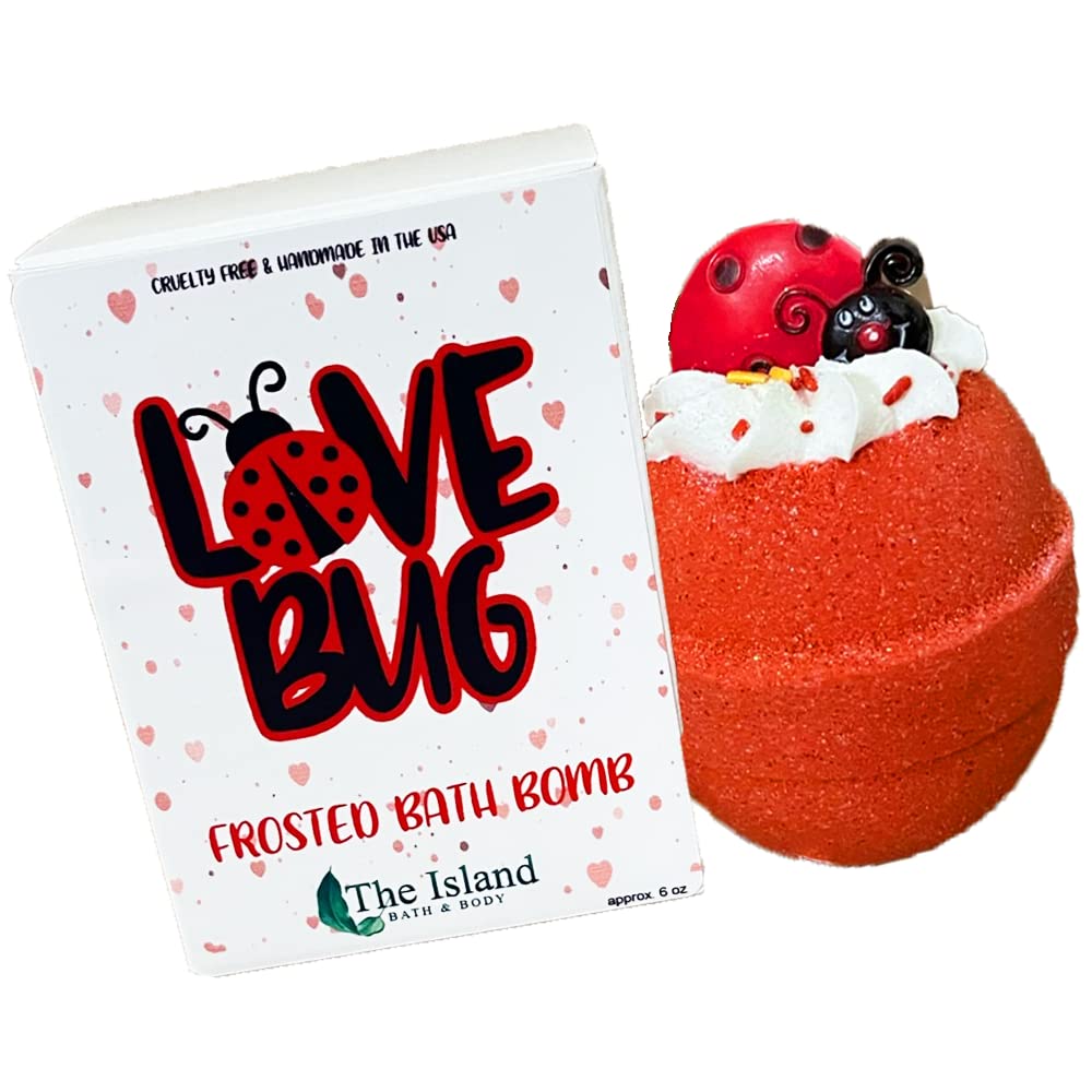 Frosted Bath Bomb w/Scrub Topping -Love Bug Natural Oils-Moisturizing Butters - Made in The USA (Love Bug)