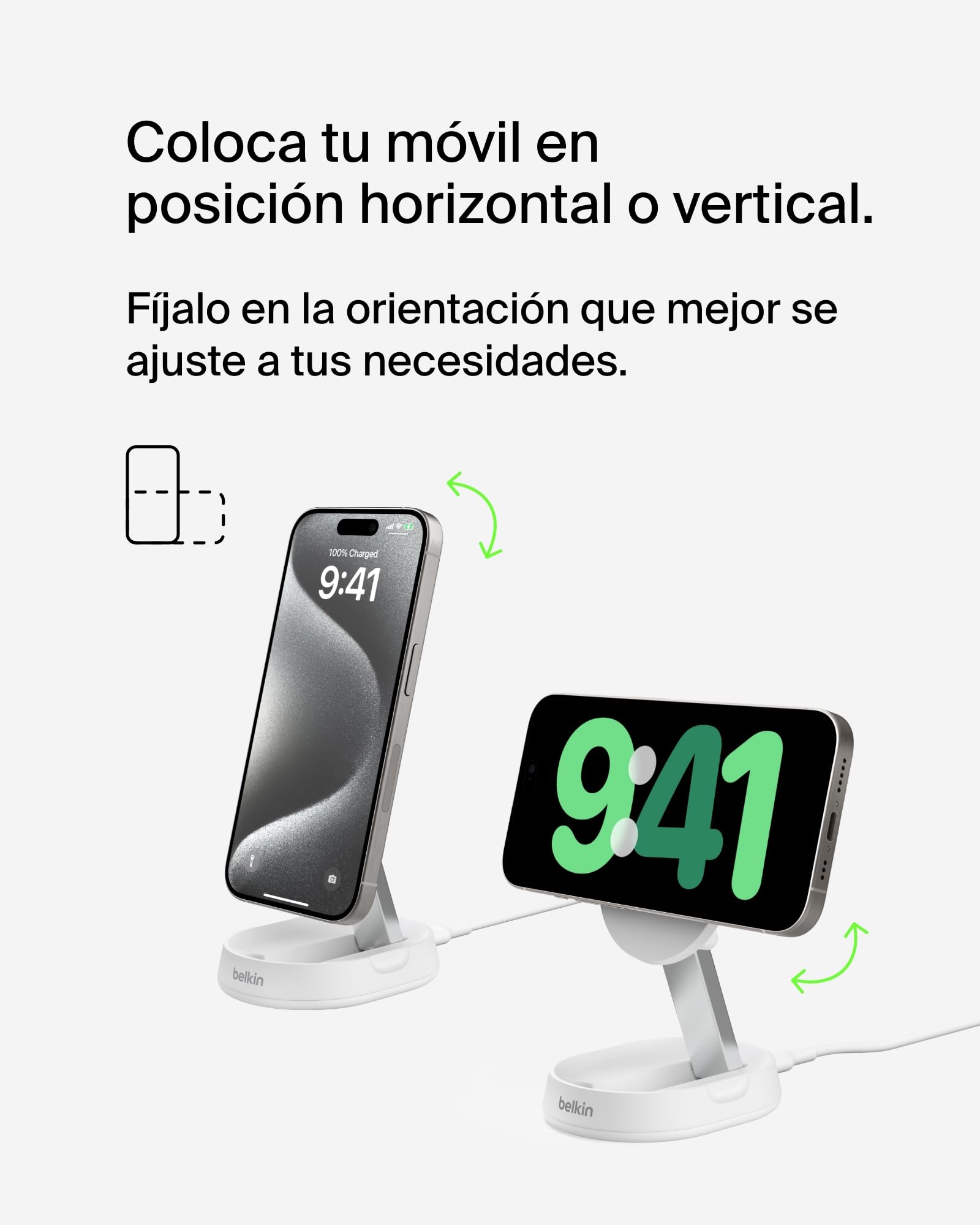 Belkin BoostCharge Pro Cargador Inalámbrico Qi2 compatible con MagSafe, Soporte de Carga Magnético rápido convertible de 15W, para Apple iPhone 17, Air, Pixelsnap, AirPods, Adaptador de 20W - Blanco