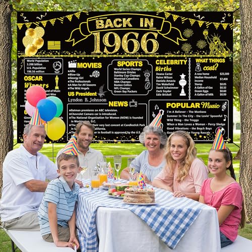 Image of DARUNAXY 60th Birthday Black Gold Party Decoration, Back in 1966 Banner 60 Year Old Birthday Party Poster Supplies Vintage 1966 Backdrop Photography Background for Men & Women 60th Class Reunion Decor