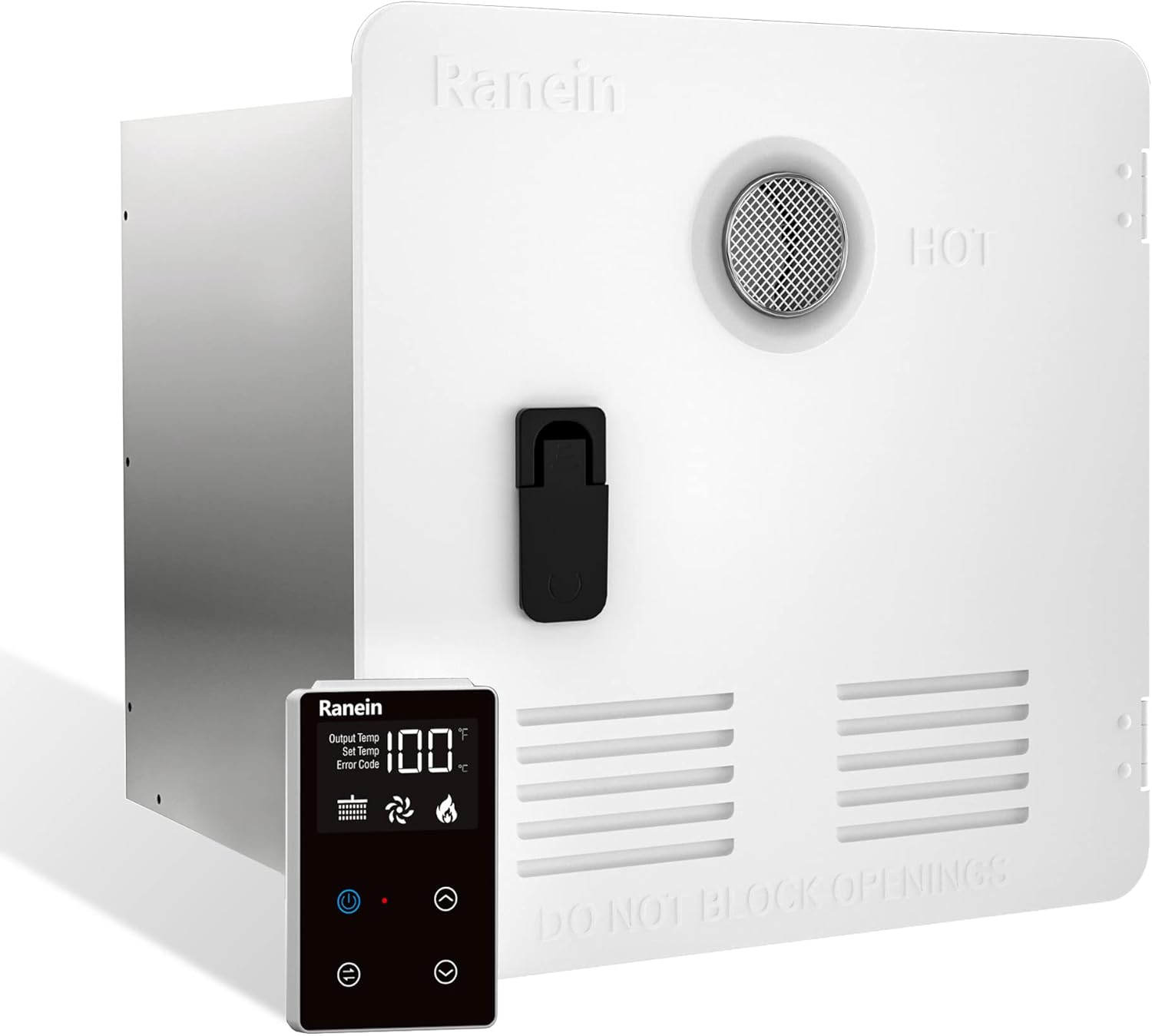RANEIN RV Tankless Water Heater, 65,000 BTU, with White Door and Remote