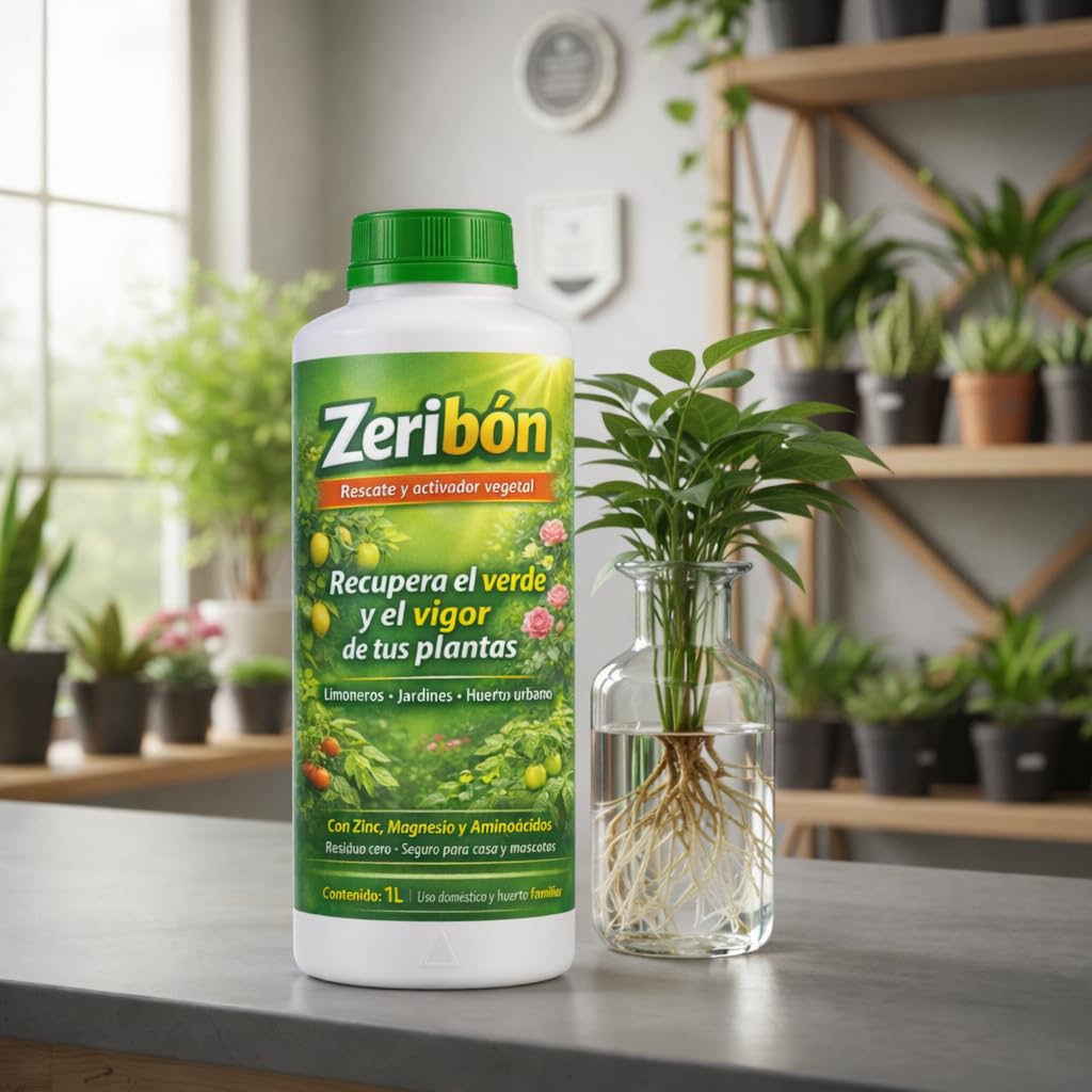 Zeribon 1L – Activador nutricional para plantas debilitadas | Recupera color y vigor en limoneros, rosales y huerto | Con Zinc, Magnesio y Aminoácidos | Uso doméstico seguro
