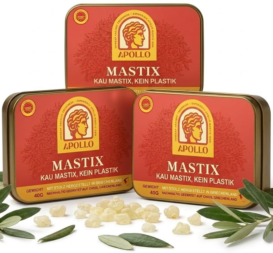 Apollo Mastix Kaugummi – 100% natürlich | Starker Kaugummi aus Chios | Für Kieferpartie, Mundgesundheit und Verdauung | 3x 40g