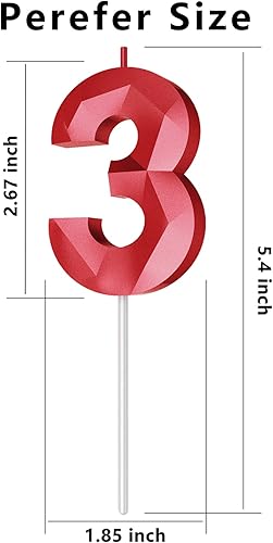 Miniatura 308 de Velas de cumpleaños con número (4 velas rojas) 3D con forma de diamante número Happy Birthday Cake Velas para fiesta de cumpleaños, boda, decoración