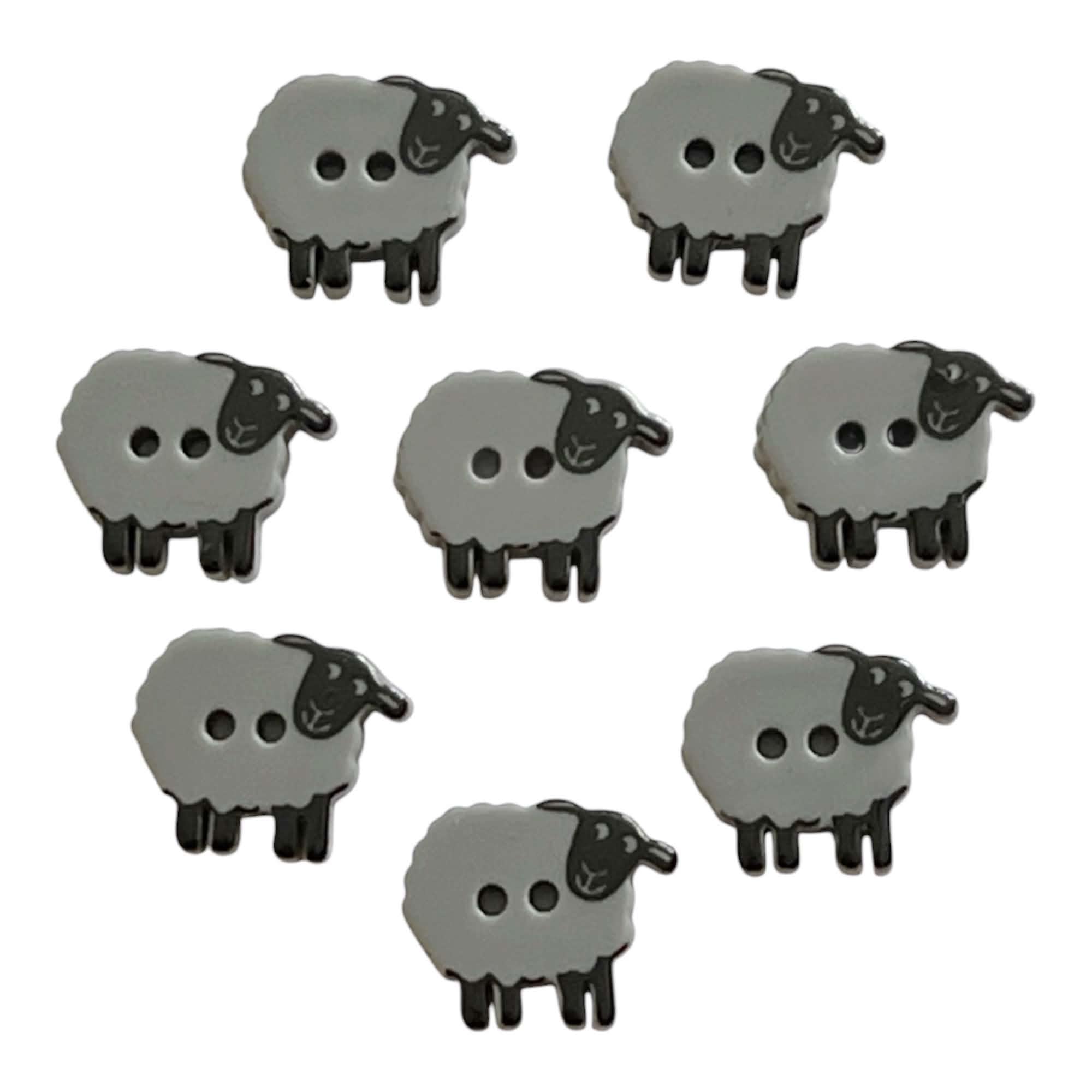 Sheep Resin Buttons 15mm - Sheep Character Sewing Buttons for Kids Clothes & Crafts, Pack of 8 (Grey and Black)