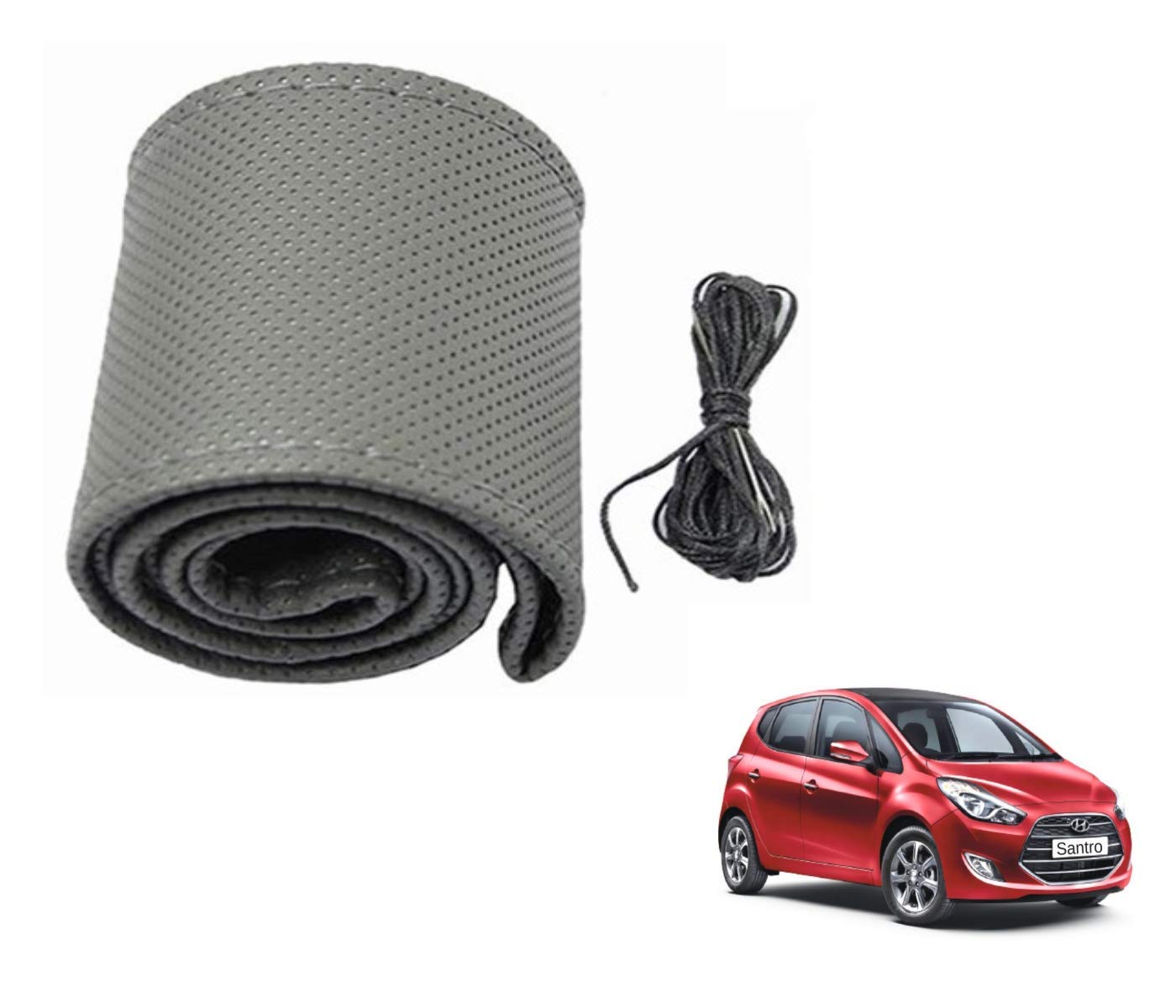 Auto Hub Leathe-rite Car Steering Wheel Cover Compatible with Hyundai Santro (Model : 2019-Till Date) Car Steering Cover, (Color-Grey -Size-Small)-image-19