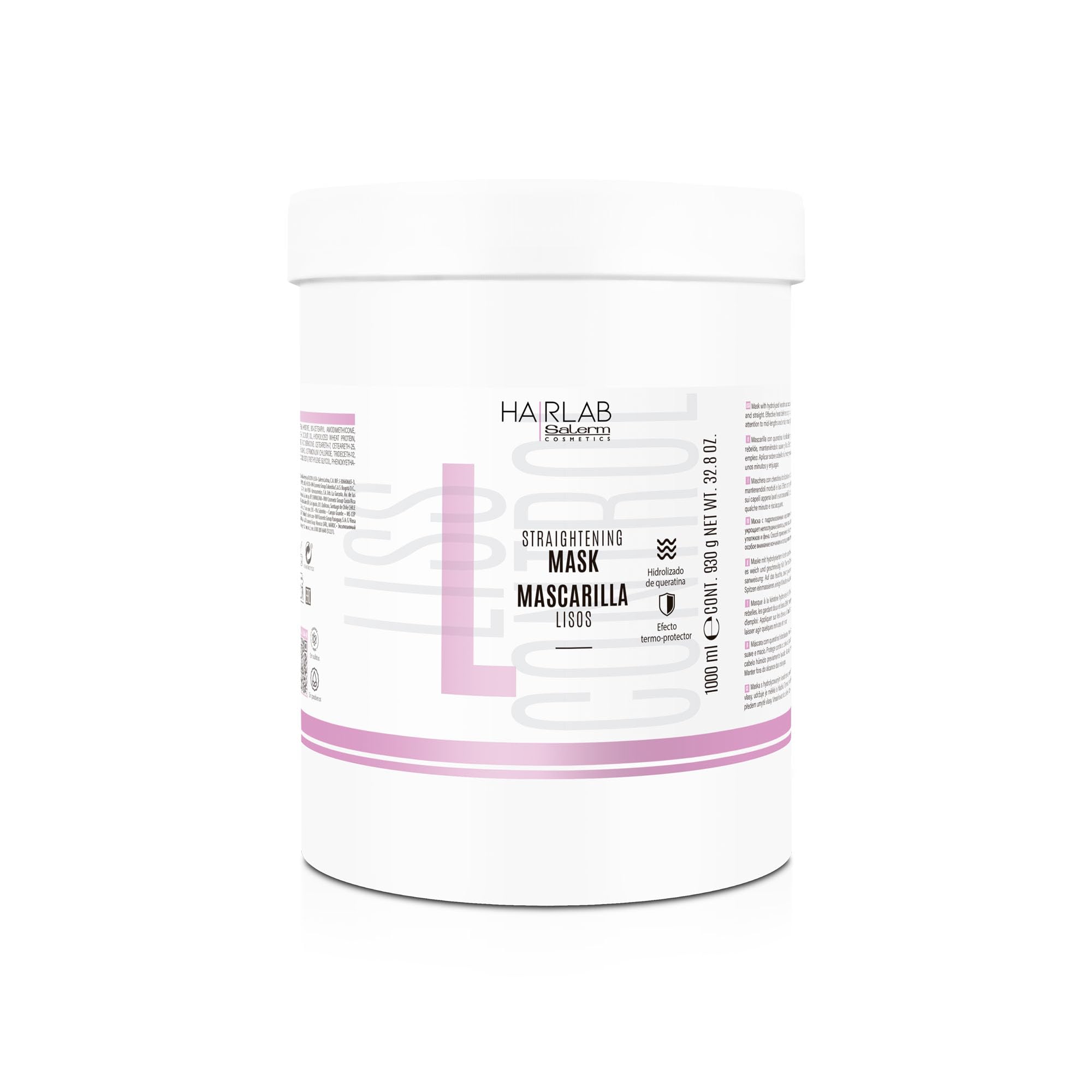 SALERM - Mascarilla Alisadora Pelo - Lisos Hair Lab - 1000 ml - Alisado Perfecto para Cabello Rebelde - con Queratina Hidrolizada y Aceite de Coco - Protector de Calor para el Pelo - Elimina el Frizz