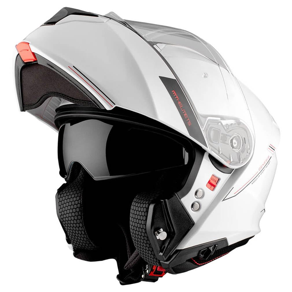 MT Genesis SV Blanco - Casco de Moto Modular Abatible con Visor Solar - Homologado ECE 22.06 (M)