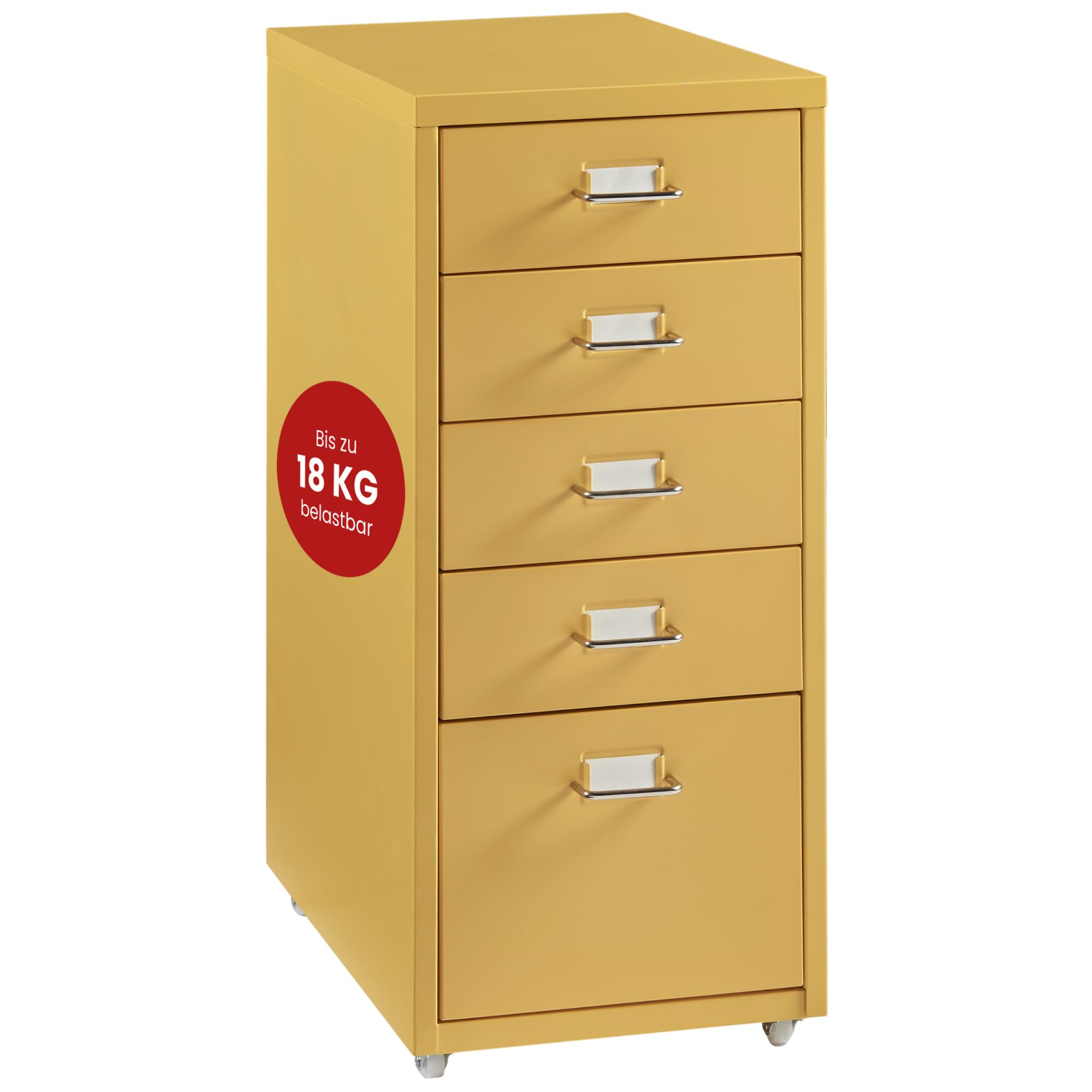 en.casa Rollcontainer Kökar Schubladenschrank aus Metall – 5 Schubladen, Gelb, 69 x 28 x 41 cm