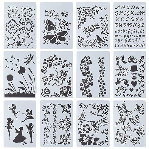 GORGECRAFT 12 Style Border Stencils for Furniture Painting, Letter Number Stencils, Journal Lvy Leaf Vine