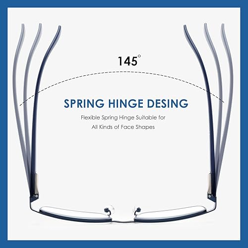 Miniatura 5 de Paquete de 5 lentes de lectura para hombre, bloqueo de luz azul, lentes rectangulares con marco de metal completo con bisagra de resorte