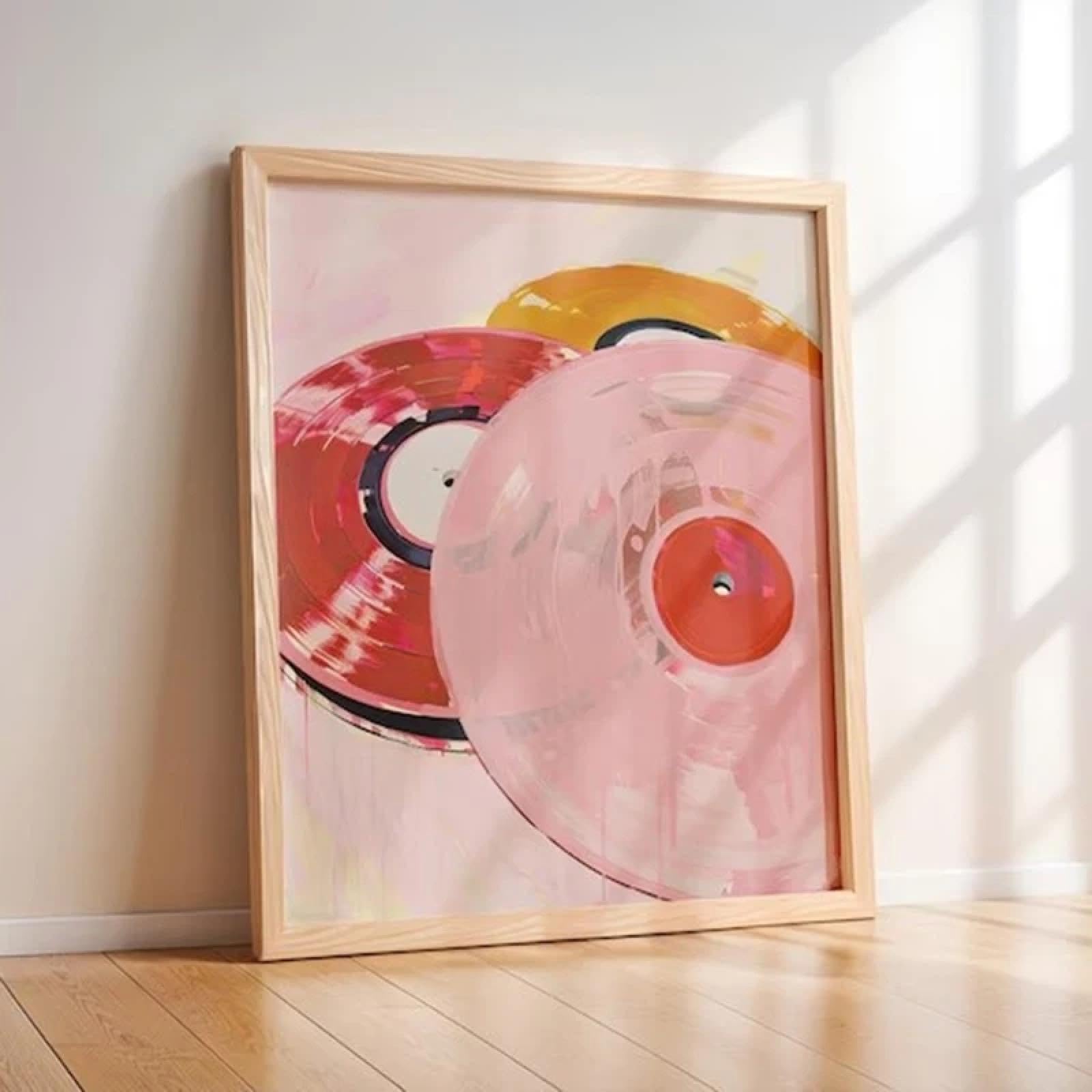 MAIMANG Vintage modne różowe niebieskie płyty winylowe plakaty i druki druk na płótnie muzyka sztuka ścienna obraz do salonu dekoracja domu ramka 70 x 100 cm
