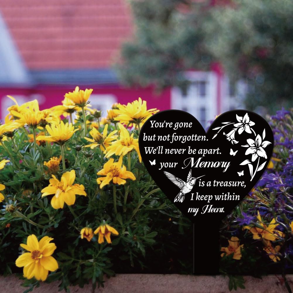 GLOBLELAND Heart Shaped Hummingbird Lily Garden Stake Memorial Remembrance Plaque Stake for Cemetery Acrylic, 258x158mm/10x6.2inch - Image 4
