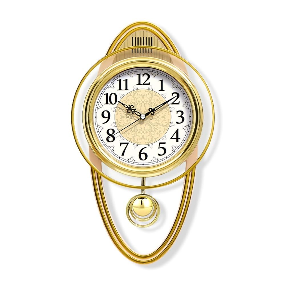 J9V4G6S3B5 Analogue Wall Clock Simple and Stylish Living Room Wall Decoration Bedroom Silent Quartz Clock European Retro Swing for Room Decoration(Gold)
