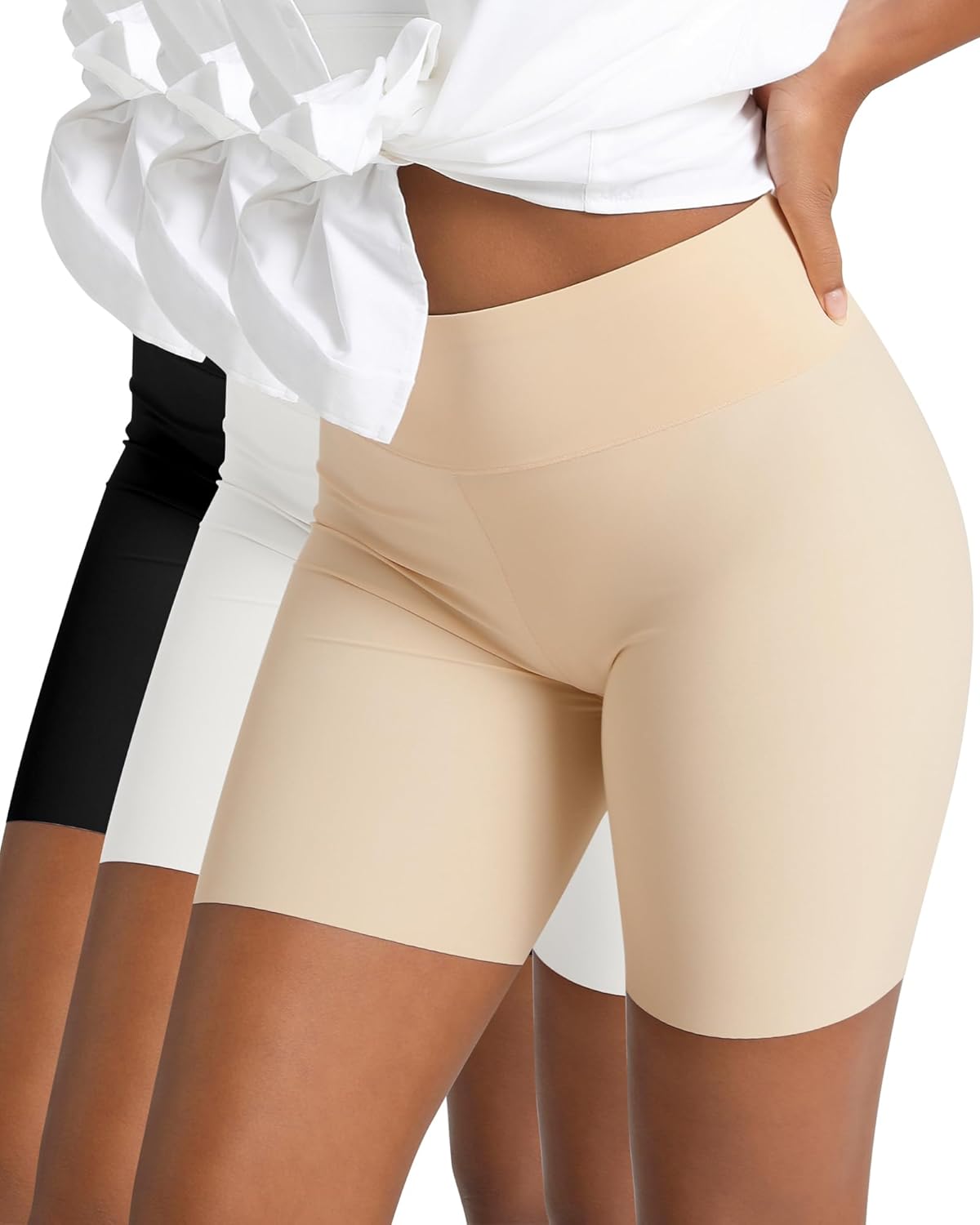 AugYew Women Slip Shorts for Under Dresses - Spandex Anti Chafing Seamless Boyshort, High Waisted Safety Underwear Pantie