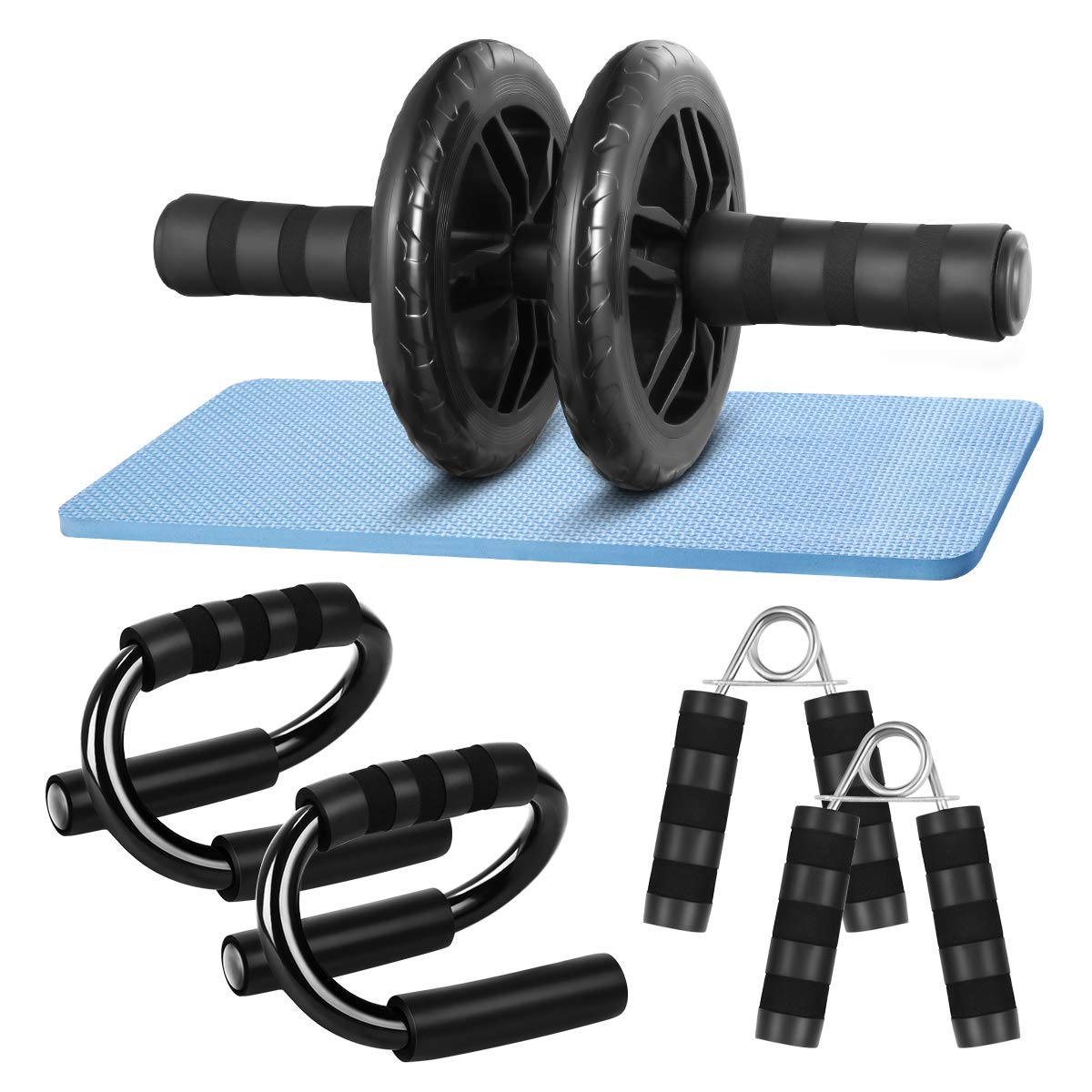 CLISPEED AB Wheel Roller Abdominal Trainer Kit with Push Up Bar Hand Gripper Knee Pad for Abs Fitnes