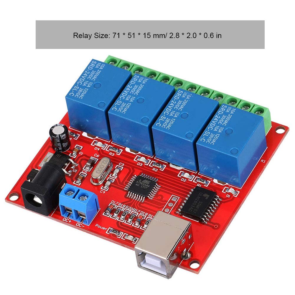 ASHATA Modulo relè 24 V, modulo relè 4 canali Modulo relè Controller Smart Switch USB per Computer, Chip di Controllo USB ad Alte Prestazioni Modulo relè DC 24 V Scheda di espansione PC Rosso