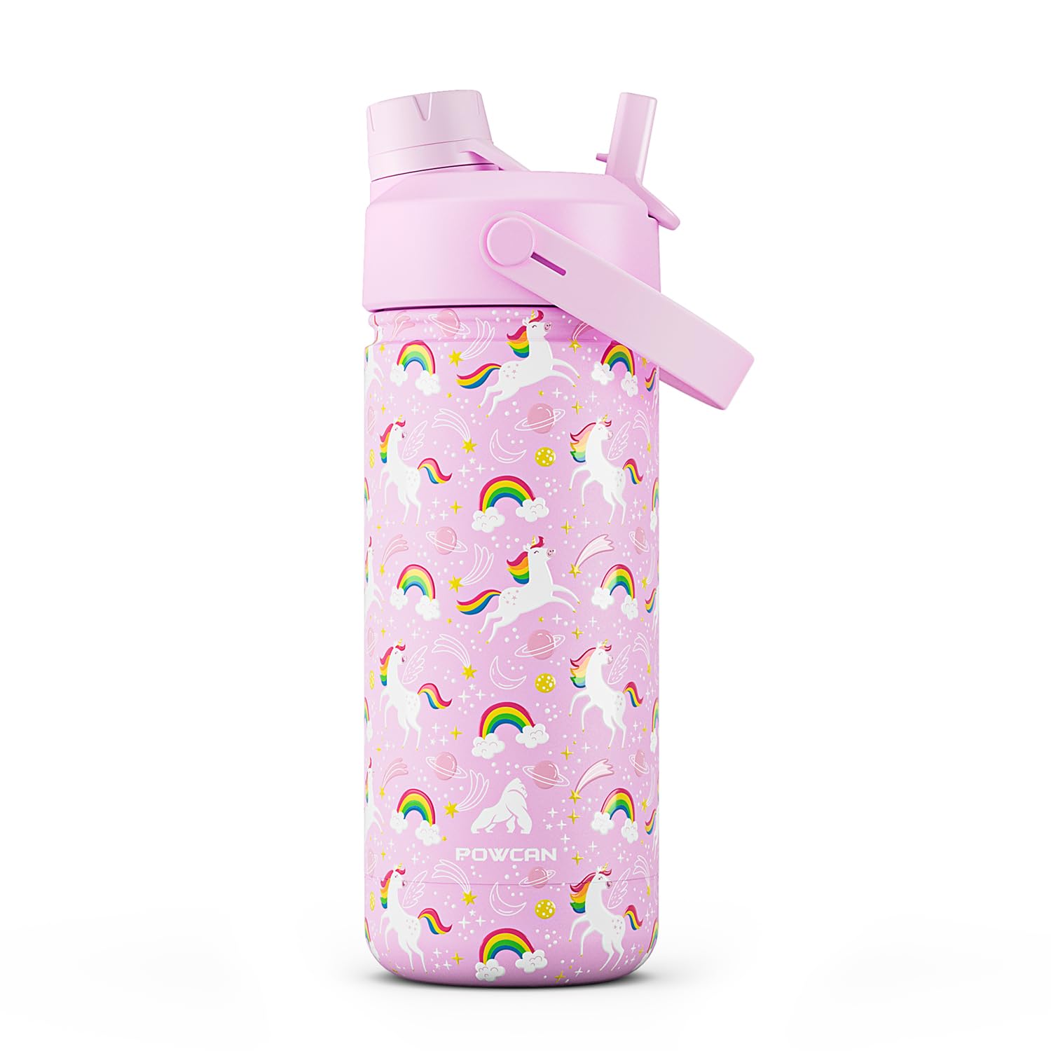 18 oz Kids Water Bottle for Girls: BPA-Free, Leakproof, Easy Carry, Durable Straw Spout Lid, 24H Cold, Cute Patterns, Insulated Stainless Steel Cup for School, Travel, Camping, Daily (Rainbow Unicorn) โ image 1