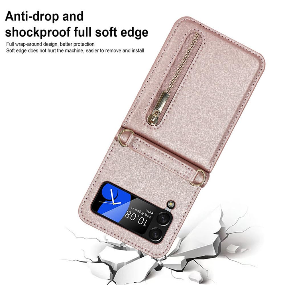 para Samsung Galaxy Z Flip 6 4 5 Z Flip 3 Funda de Lujo con Ranura para Tarjetas, Soporte para teléfono, Billetera con Cremallera, Funda Tipo Bandolera, Funda Plegable, Azul, para Z Flip 3