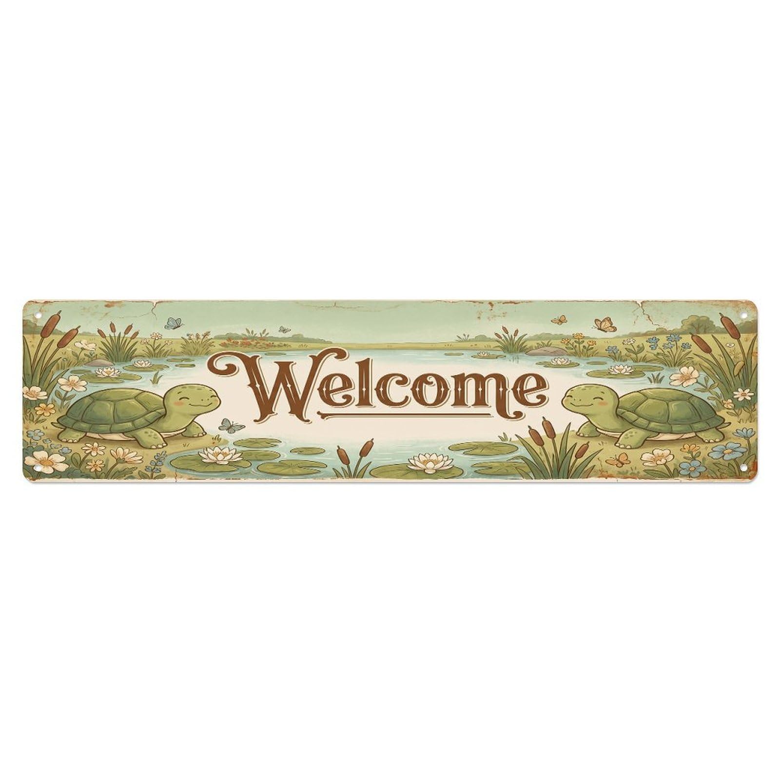 Vintage Welcome Turtle Garden Metal Tin Sign