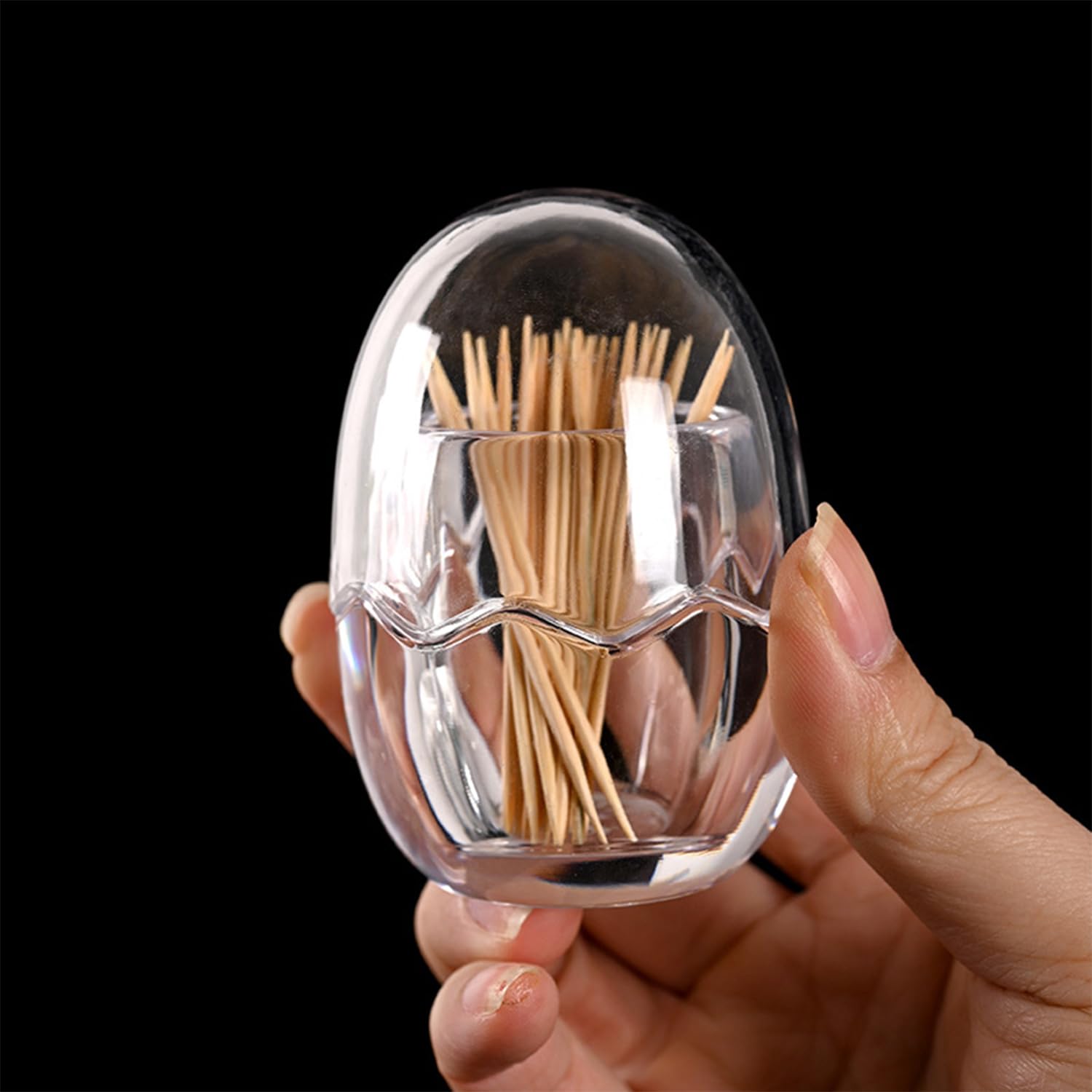 1 Articulo Porta Palillos de Dientes, Porta Palillos de Acrílico, Caja de Almacenamiento de Palillos, Caja de Palillos con Forma de Huevo, Adecuado para Restaurantes, Bares, Hogares (Transparente)