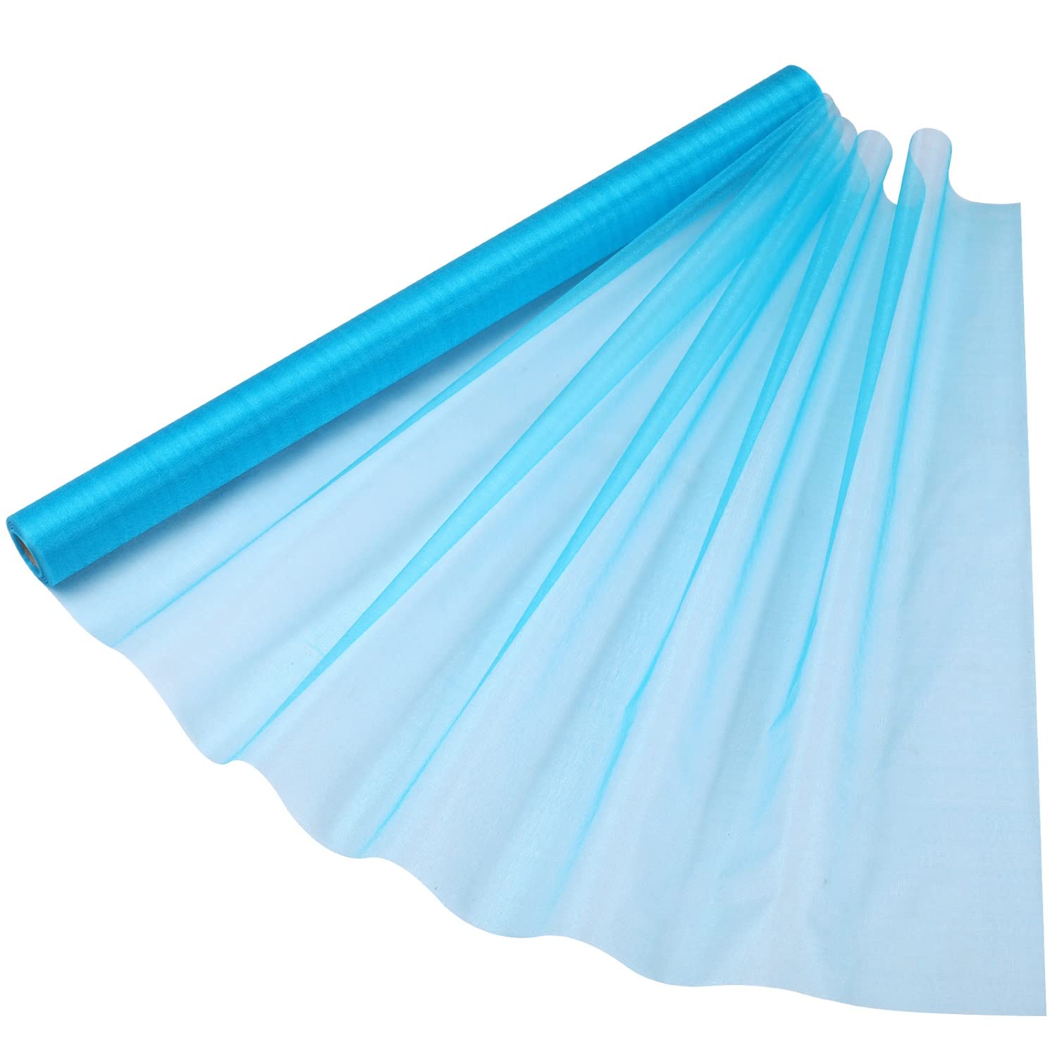 70cm x 15m Roll of Organza Sheer Fabric - Elegant Decorative Cloth for Wedding Chair Bows, Table Runners, Party Favours - Crafting Supplies for Ribbons, Dress Accents,and Bags, Turquoise Blue