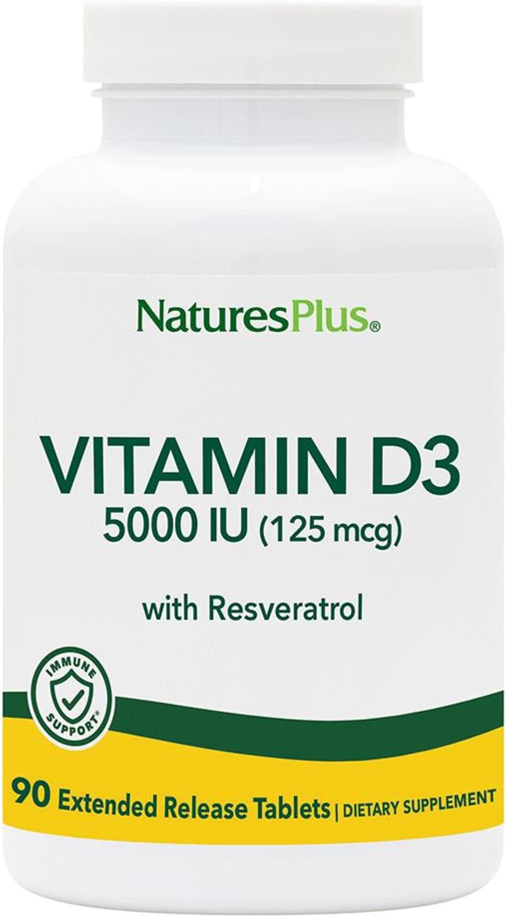 Vitamin D3, Extended Release - 90 Vegan Tablets - 5000 IU + 25 mg Trans-Resveratrol - Heart & Bone Health, Immune System Support, Anti-Aging - Gluten Free - 90 Servings