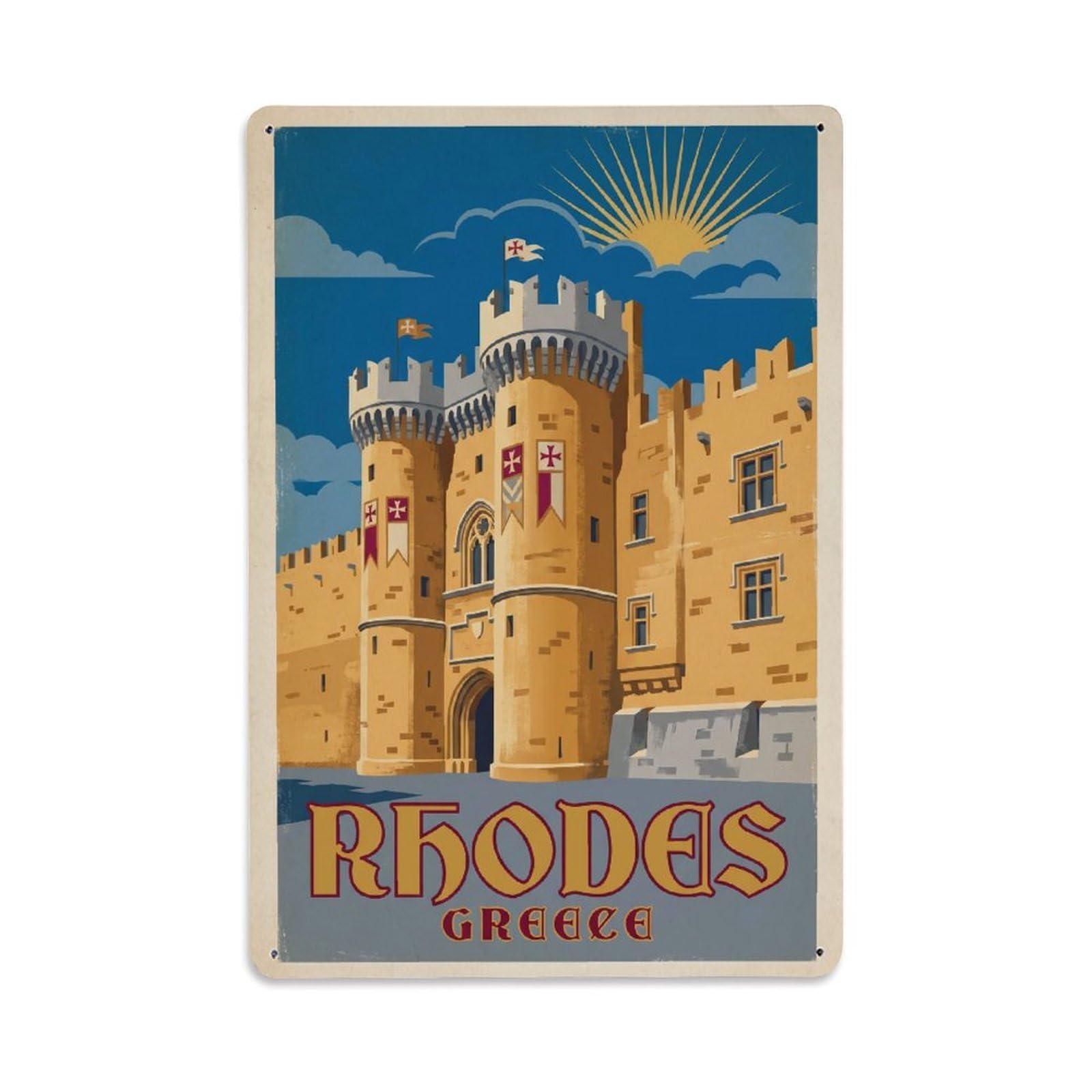 Retro Greece Rhodes Travel Metal Tin Sign