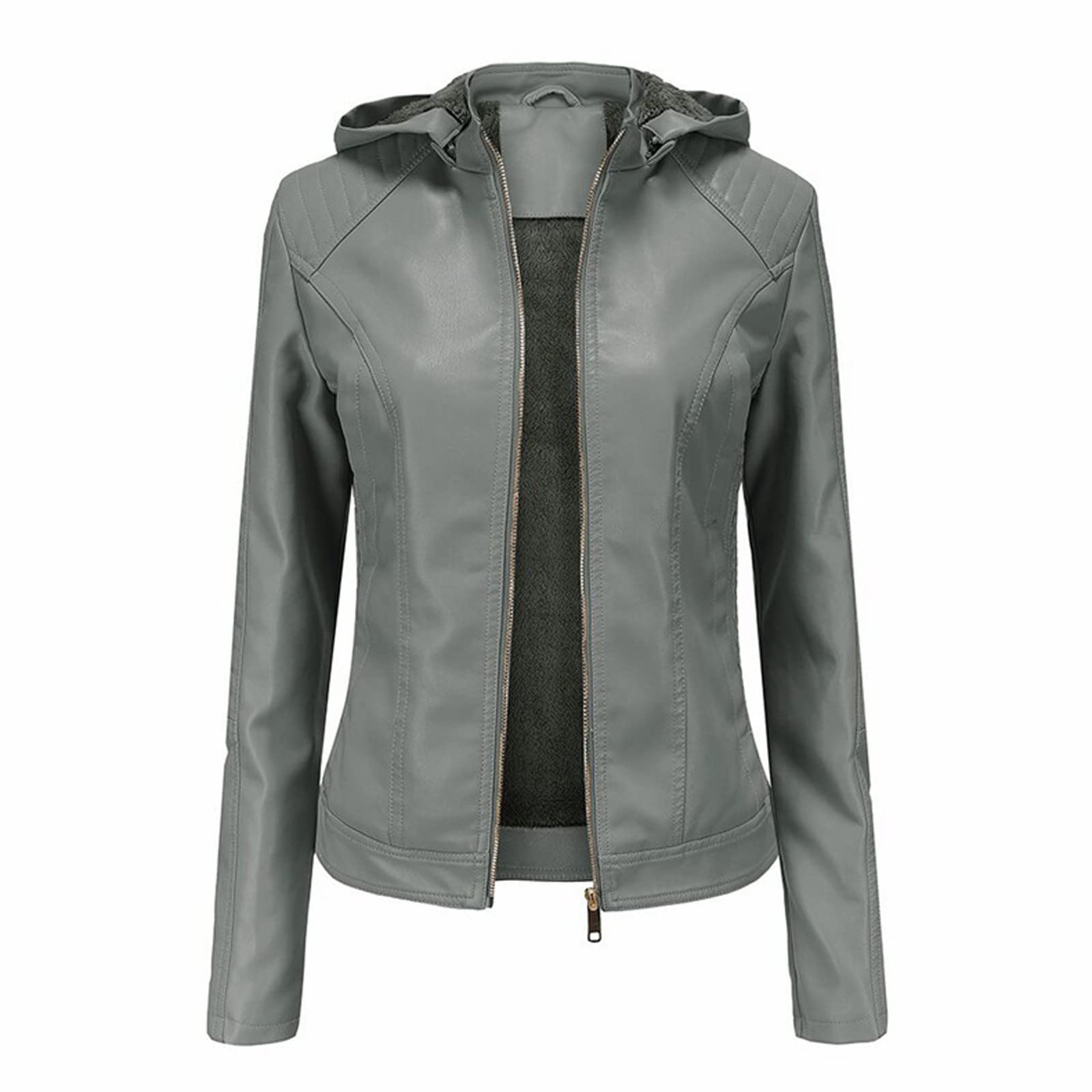 Chaqueta con capucha de coral con solapa y cremallera para motorista